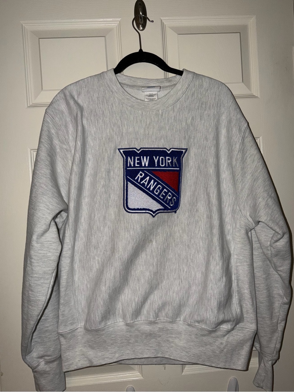 Champion New York Rangers Crewneck Sweatshirt - Light Gray with Blue & Red Patch